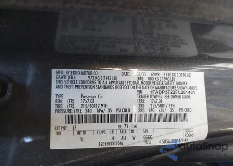 2015 Ford Focus Se z USA, uszkodzony, nr VIN 1FADP3F22FL281481